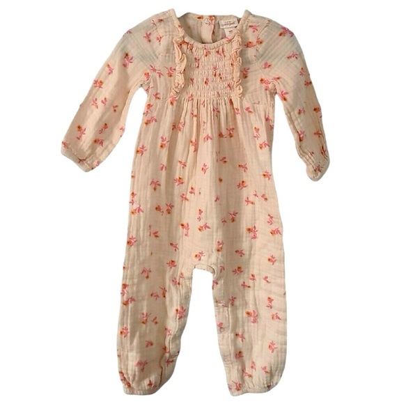 Cat & Jack Peach and Pink Long Sleeve Muslin Romper - Picture 4 of 7
